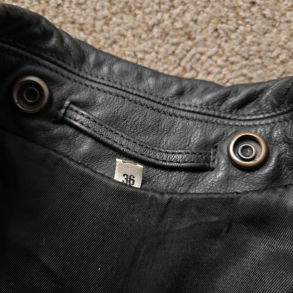 Vintage 80s German Polizei Police Leather Motorcycle Jacket 36 Black - Picture 9 of 13